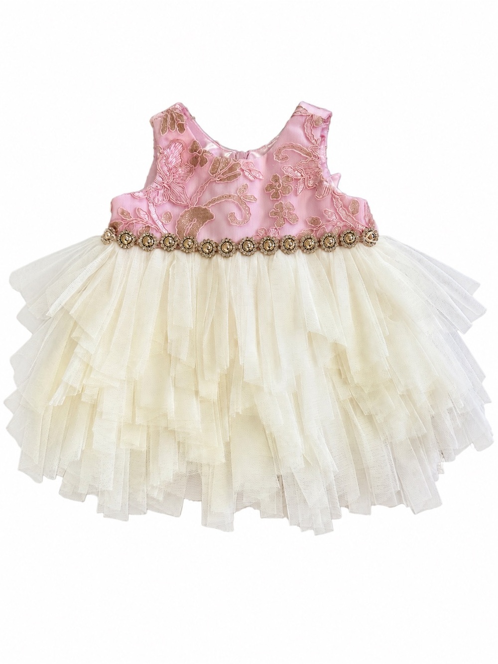 American Princess Baby Girl Pink Gold Ivory Tulle Dress 3M